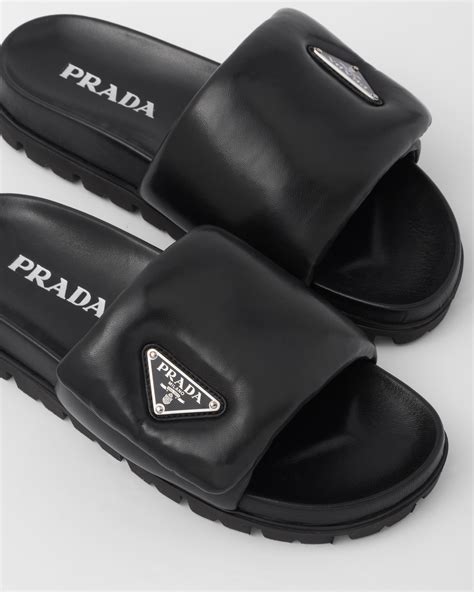 prada leather slides|Prada suede sandals.